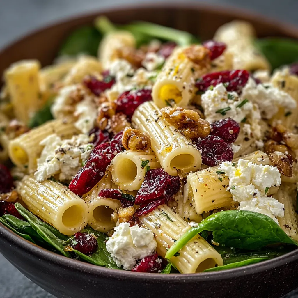 Refreshing Feta & Cranberry Rigatoni Salad with Lemon Vinaigrette