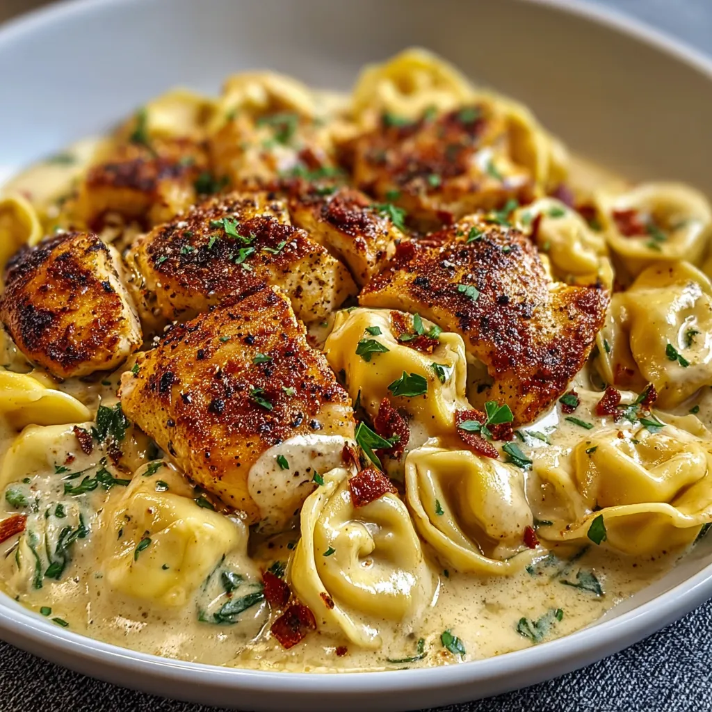 Irresistible Cajun chicken tortellini recipe showcasing a close-up of the creamy, flavorful dish served in a bowl.