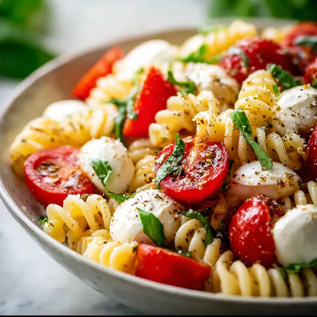 Caprese pasta salad is a quick and easy summer meal, as shown in this vibrant second content image.