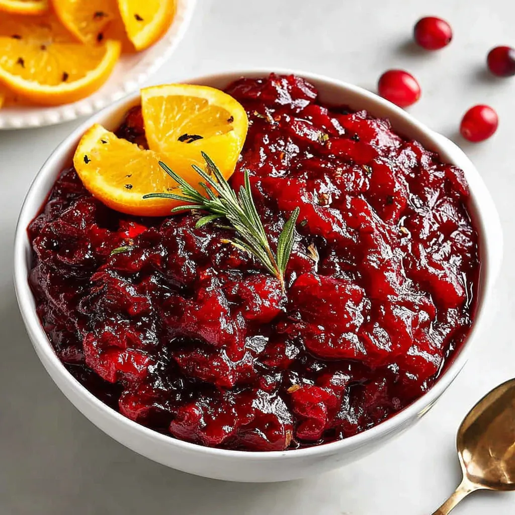 Sweet baked cranberry sauce sits in a baking dish, showcasing a delicious and easy holiday side dish perfect for Thanksgiving or Christmas.